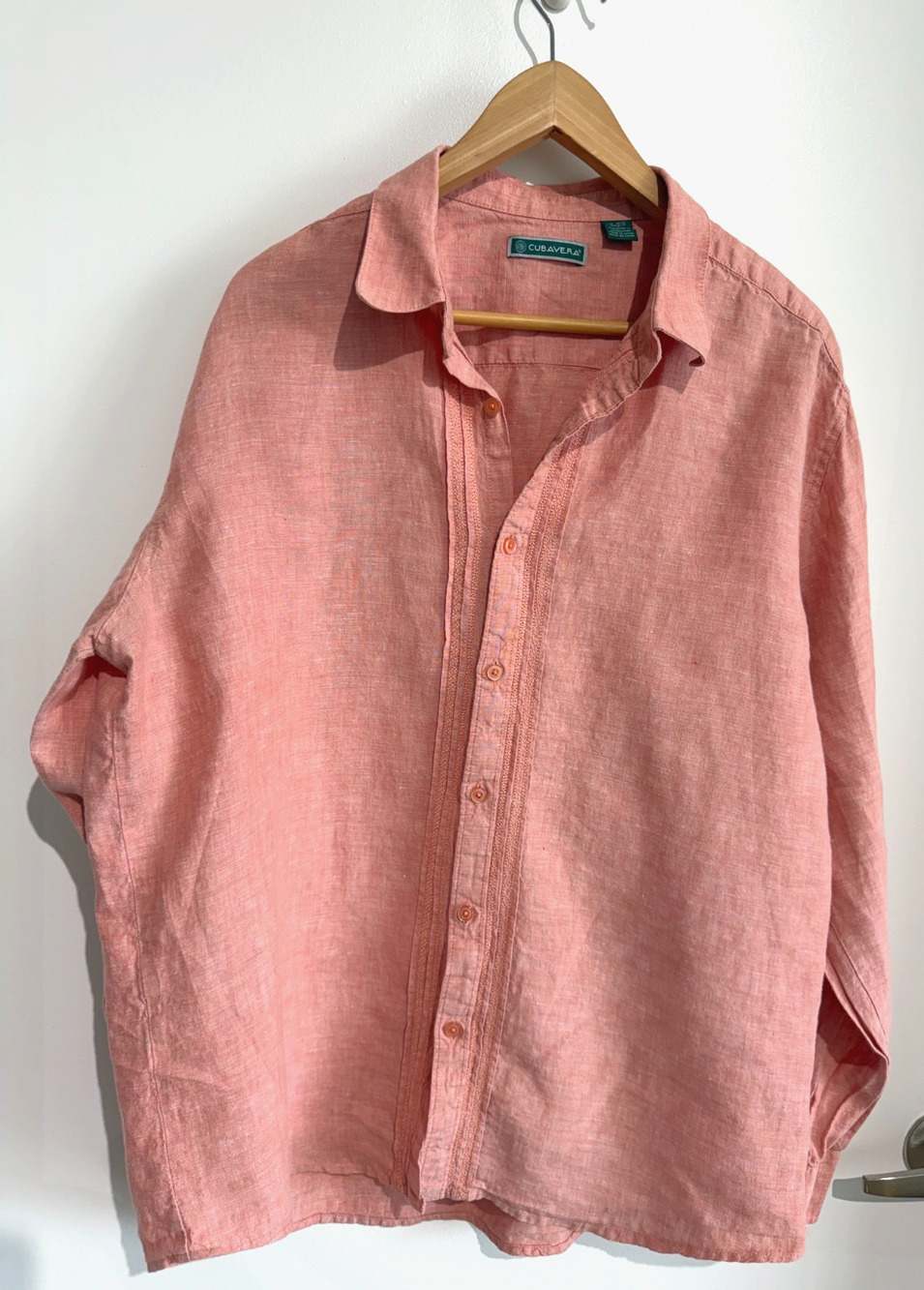 Cubavera Shirt Mens Linen Button Up Embroidered Long Sleeves vacation resort XL
